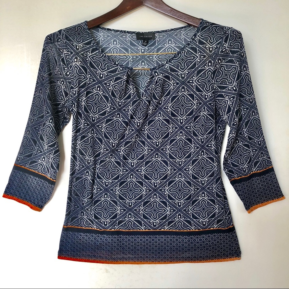 The Limited 3/4 Sleeve Sheer Blouse w/ Gold Bar